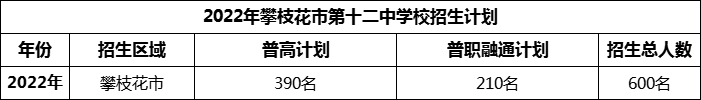 2024年攀枝花市第十二中學校招生計劃是多少？