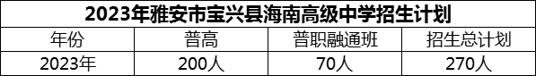 2024年雅安市寶興縣海南高級中學(xué)招生計劃是多少？