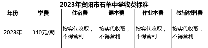 2024年資陽市石羊中學(xué)學(xué)費多少錢？