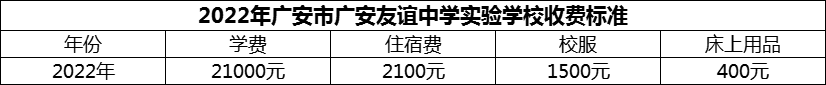 2024年廣安市廣安友誼中學實驗學校學費多少錢？