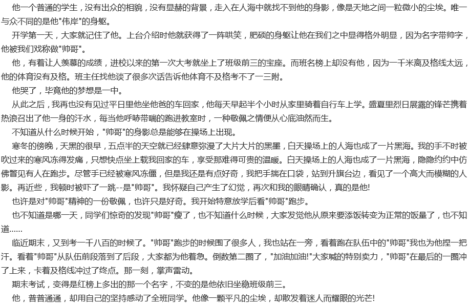 2020年中考滿分作文900字預測范文：你是塵埃也是光