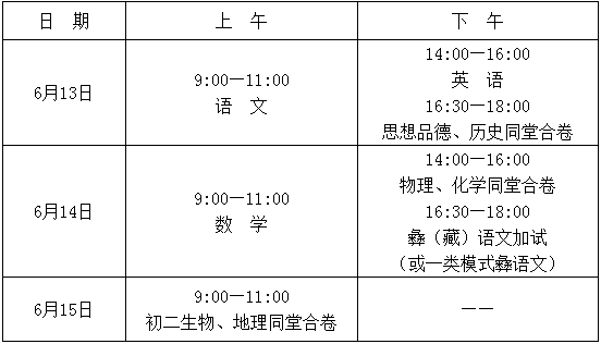 2020年涼山州中考時間是多久，會改變嗎？